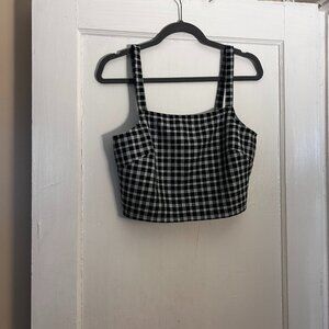 Nordstrom B.P. Black & White Crop Top, Plaid, Square Neck, Size M